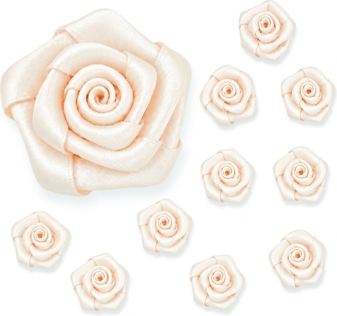 10 Satinrosen 3cm Rosenköpfe Stoffrosen Stoffblumen Satinröschen Streudeko Bastelblumen Tischdeko Geschenkdeko Vasendeko Floristik Champagner