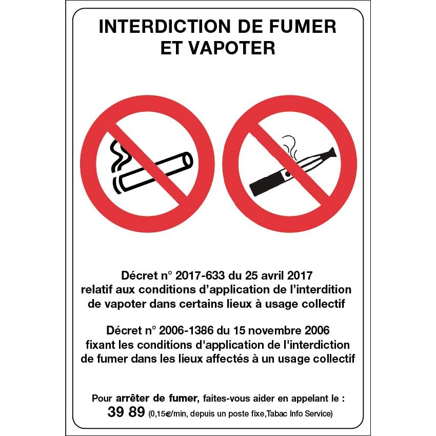 Bequet Panneau 21 x 30 cm Interdiction de fumer et vapoter