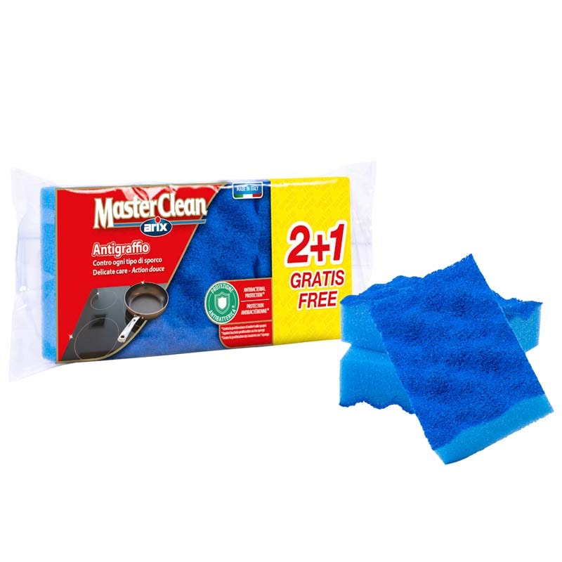 ARIX Master Clean 3 spugne gialle sintetiche con fibra blu antigraffio con Antibatterico