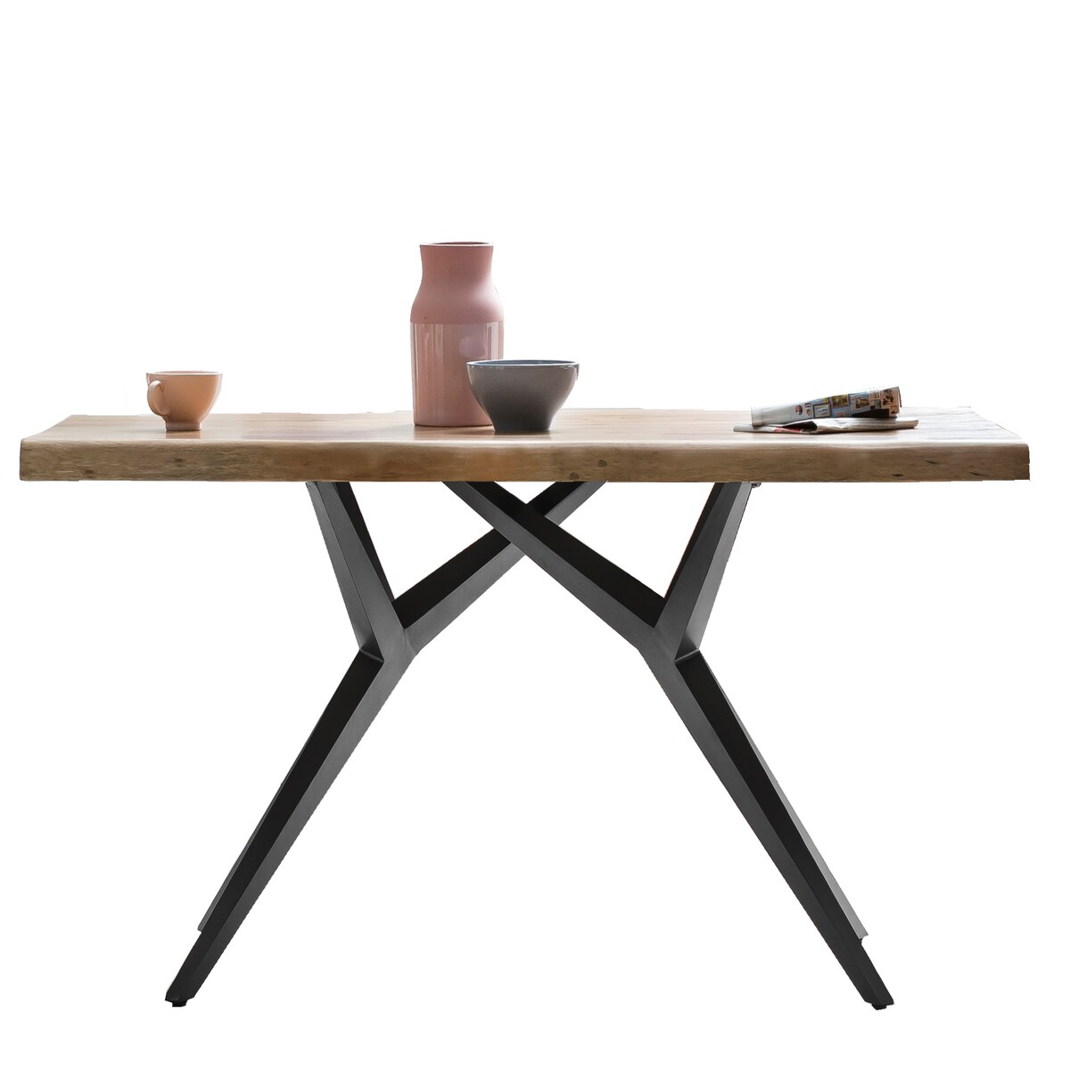 SIT Möbel Tisch Baumkante | Platte 56 mm Akazie natur | 240x100 cm | Metallgestell schwarz | B 240 x T 100 x H 78 cm | 15276-11 | Serie TABLES & CO