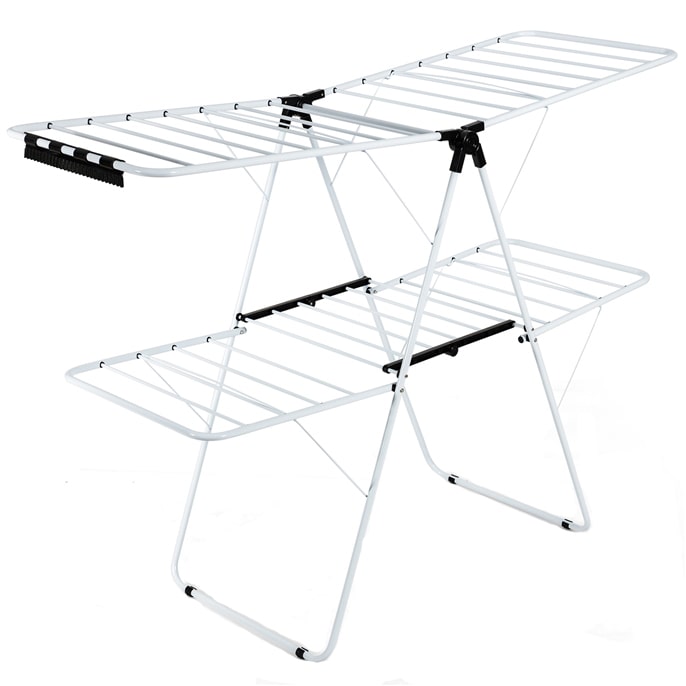 Estendal dobrável COSTWAY, 2 níveis, secador de roupa com asas ajustáveis em altura e pés antiderrapantes, asa, branco
