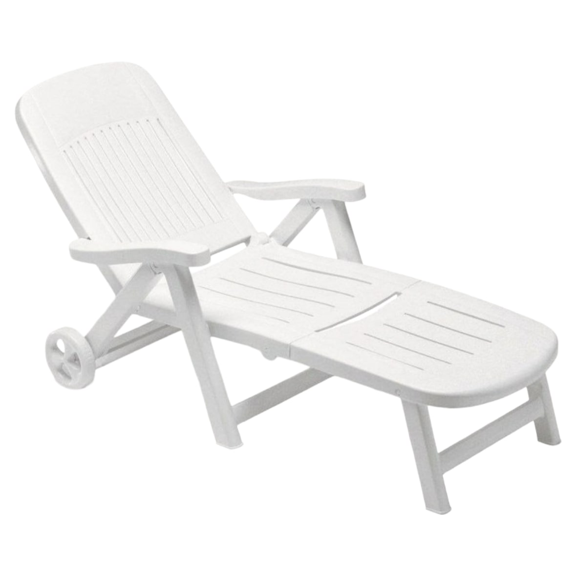 Lettino Sdraio California Bianco in Resina con Schienale Reclinabile e Ruote -  cm 80x190x98h
