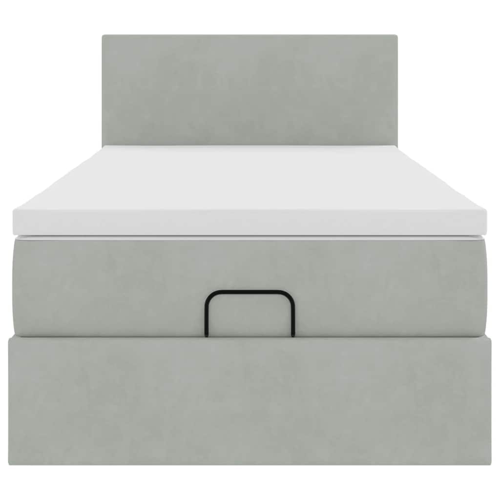 vidaXL Ottoman-Bett mit Matratze & LEDs Hellgrau 90x200 cm Samt