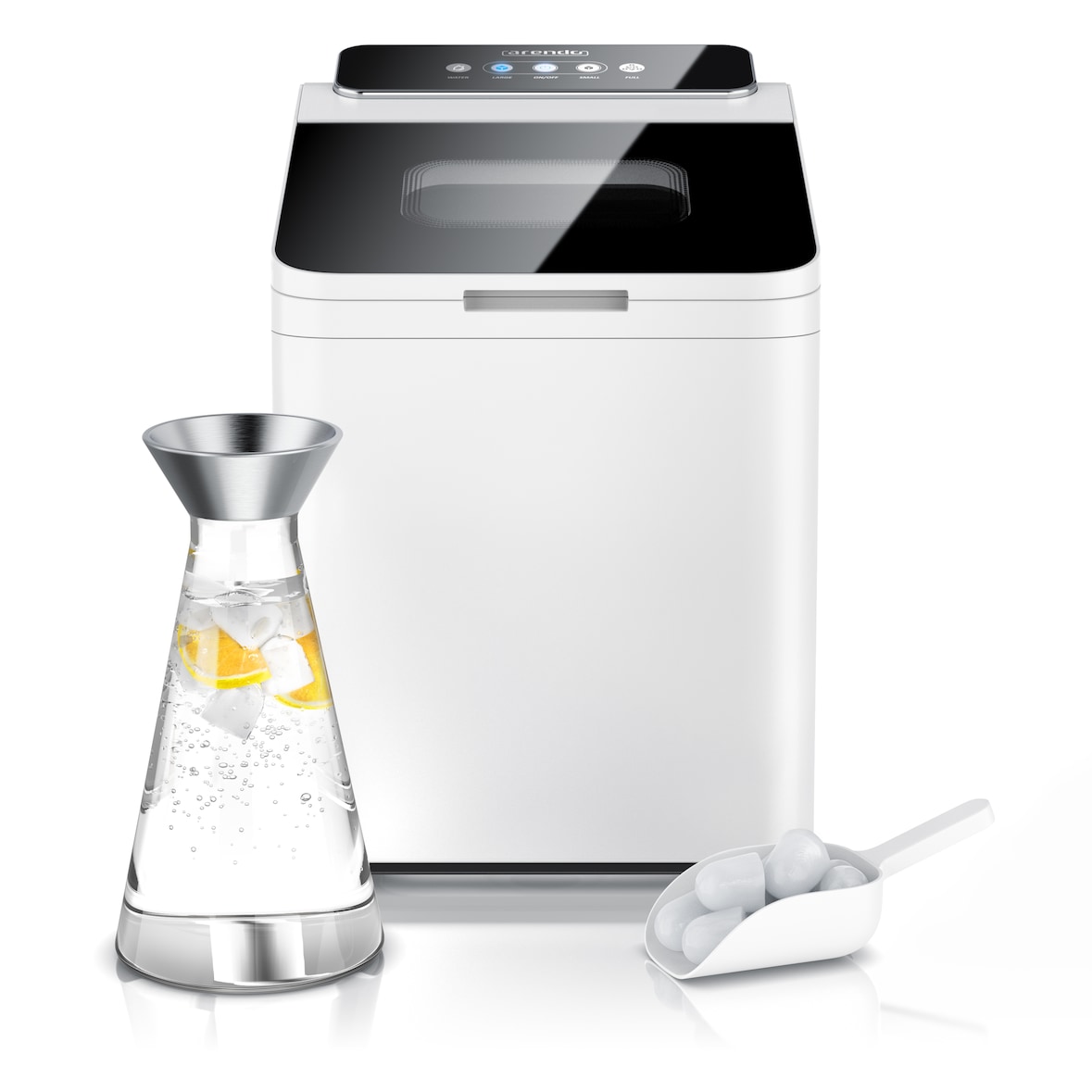 Arendo Eiswürfelmaschine Edelstahl, 1,4 Liter Wassertank, Eiswürfelbereiter, 13 - 14 kg in 24 h, Ice Cube Maker mit Sichtfenster & Status LEDs, Weiß