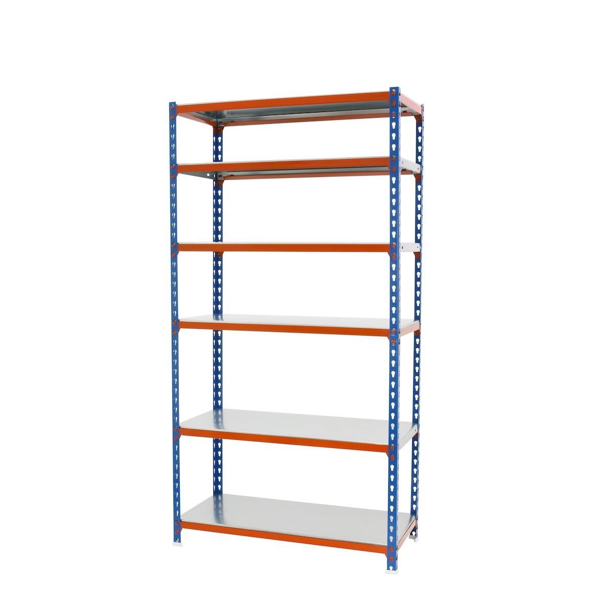 Metall-Steckregal Simonclick plus Simonclick 6 Fachböden mit 180 kg pro Ebene in BLAU/ORANGE/VERZINKT 2500x900x300 mm (Höhe x Länge x Breite)