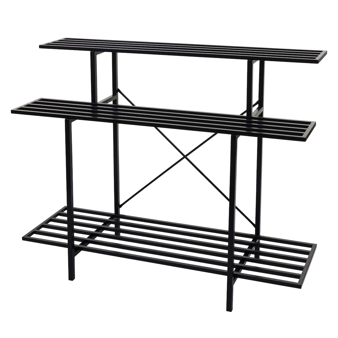 Prateleira para plantas HWC-G32, escada para flores Suporte para flores Escada para plantas, 3 prateleiras Aço preto 100x120x44cm