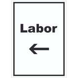 thumbnail of Labor Schild mit Text und Richtungspfeil links untersuchen forschen hochkant A0 Rückseite selbstklebend