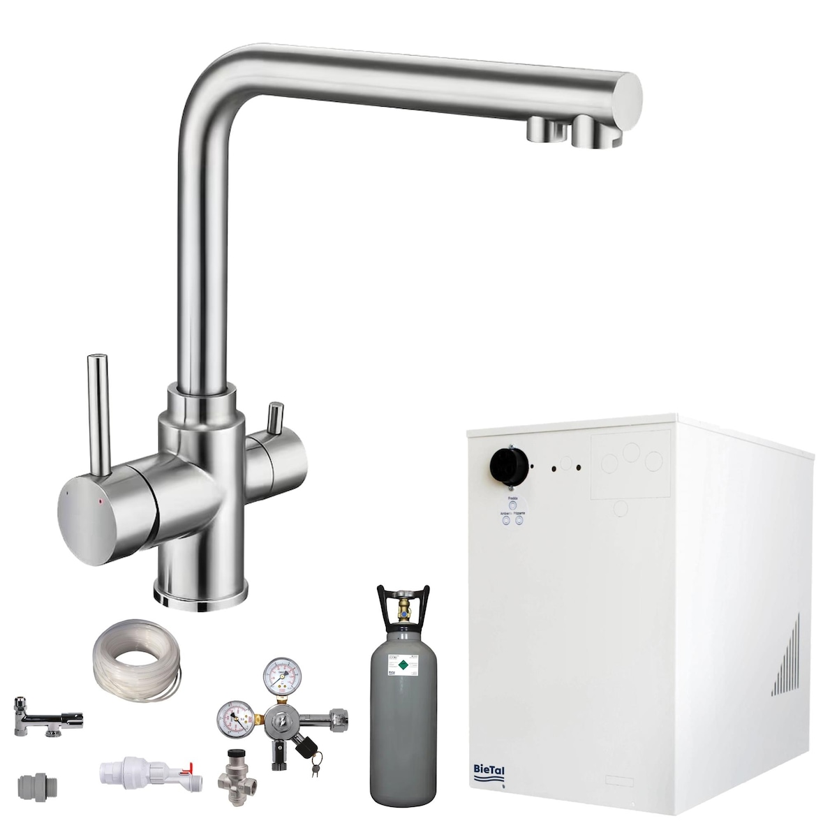 Tafelwassergerät BieTal® BT-30U Kühlung & 3-Wege L Wasserhahn Edelstahl 6Kg CO2