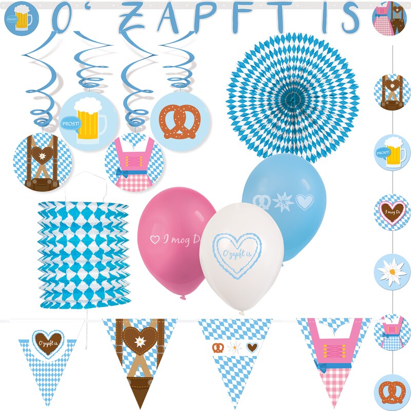 Partyset 20 tlg. Oktoberfest Deko Wiesn Dekoration Dirndl Lederhose Partyartikel