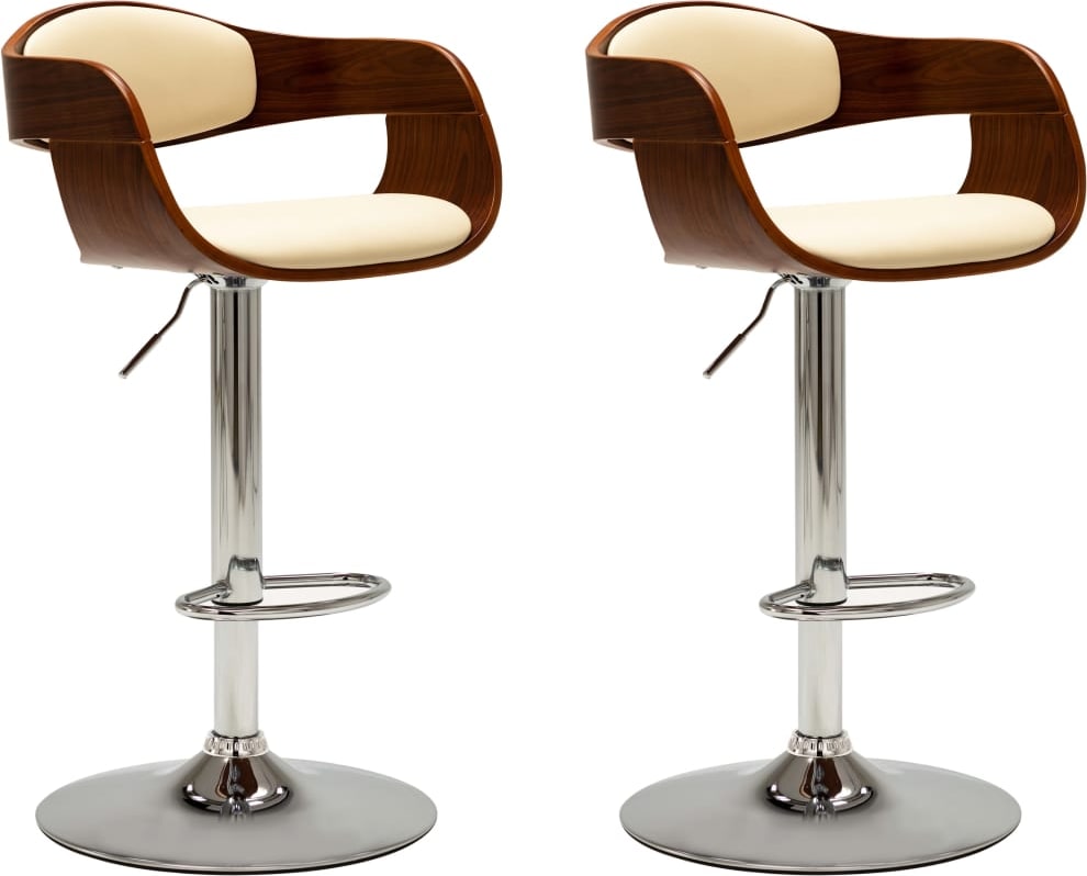 Décoshop26 - 2 Barhocker Retro-Hochstühle aus gebogenem Holz und cremefarbenem PVC DEC029385