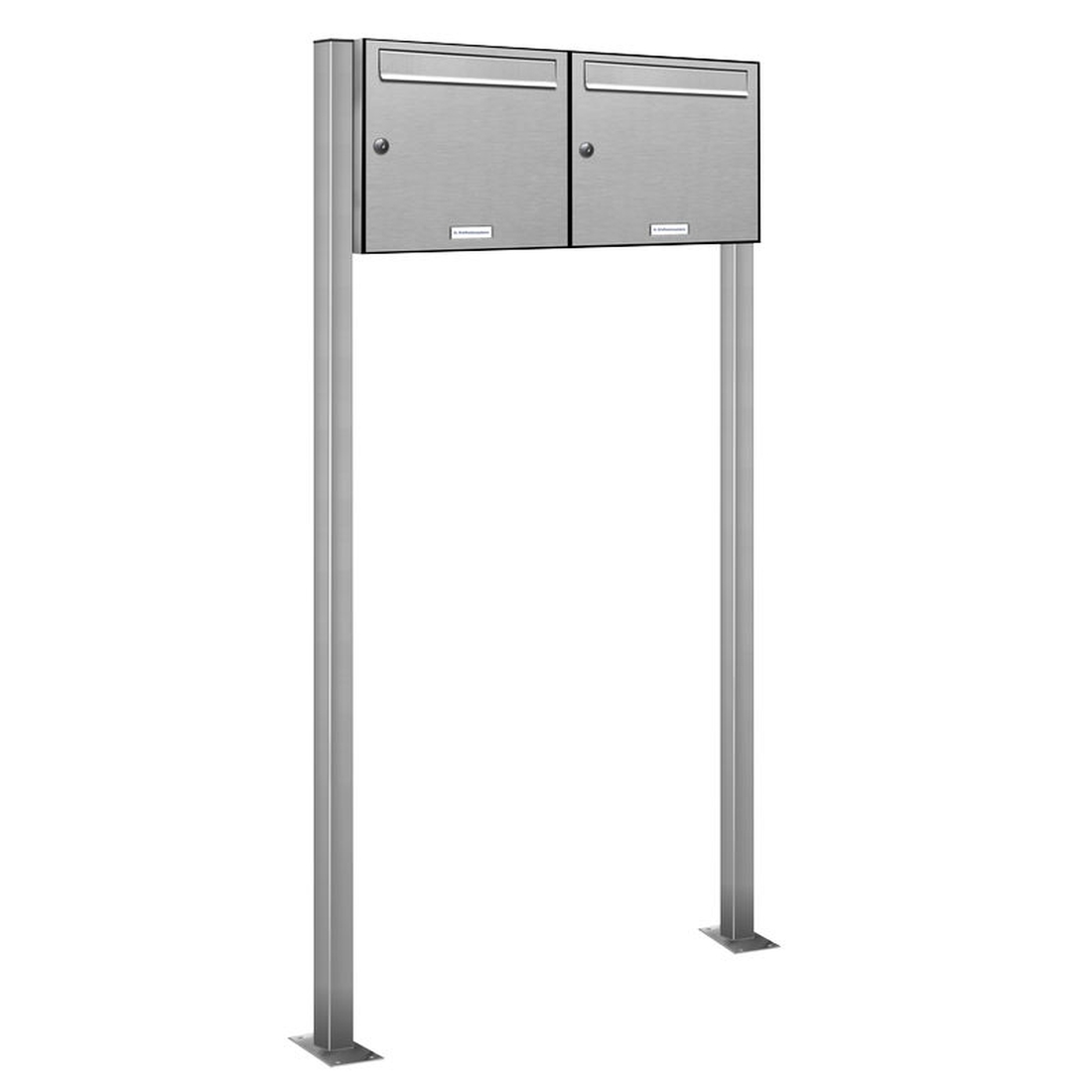 AL Briefkastensysteme 2 Fächer Premium Edelstahl Stand Briefkasten Anlage für Post A4 modern, robust, wetterfest, Artikelnummer: 331V2S2