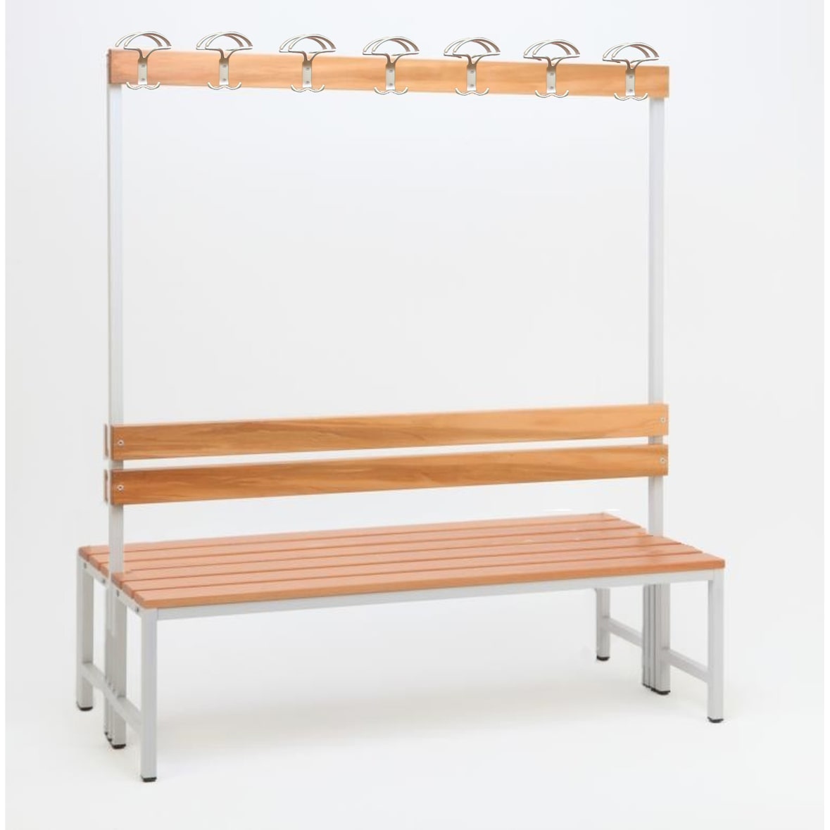 Garderobenbank mit Haken 2-seitig 2 Sitzbänke mit Schuhrost HxBxT 170x150x60cm Marke SZAGATO | Umkleidebank Umkleide Sitzbank Garderobe mit Sitzbank