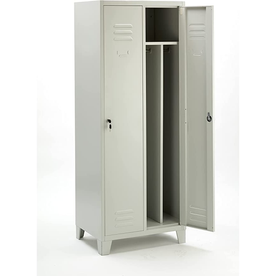 Garden Friend Armadietto Sporco-Pulito 2 Posti in lamiera di acciaio entrambi gli armiadi divisi in 2 vani interni Grigio