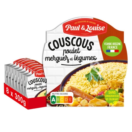 Paul & Louise Couscous poulet merguez Légumes 300g - Prêt en 2 min- 100% viande origine France - Lot de 8