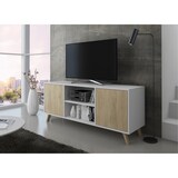 thumbnail of Mueble TV 140 con 2 puertas, salón comedor, Modelo WIND, color estructura Blanco, color puertas Roble, 137x40x57cm _TV140WINDBLAPUCC