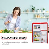 thumbnail of Retro Kühlschrank 88x45x42 Rot mit 60L Volumen, 22L Gefrierfach, 38L Kühlbereich, LED-Beleuchtung, 7 Temperatureinstellungen