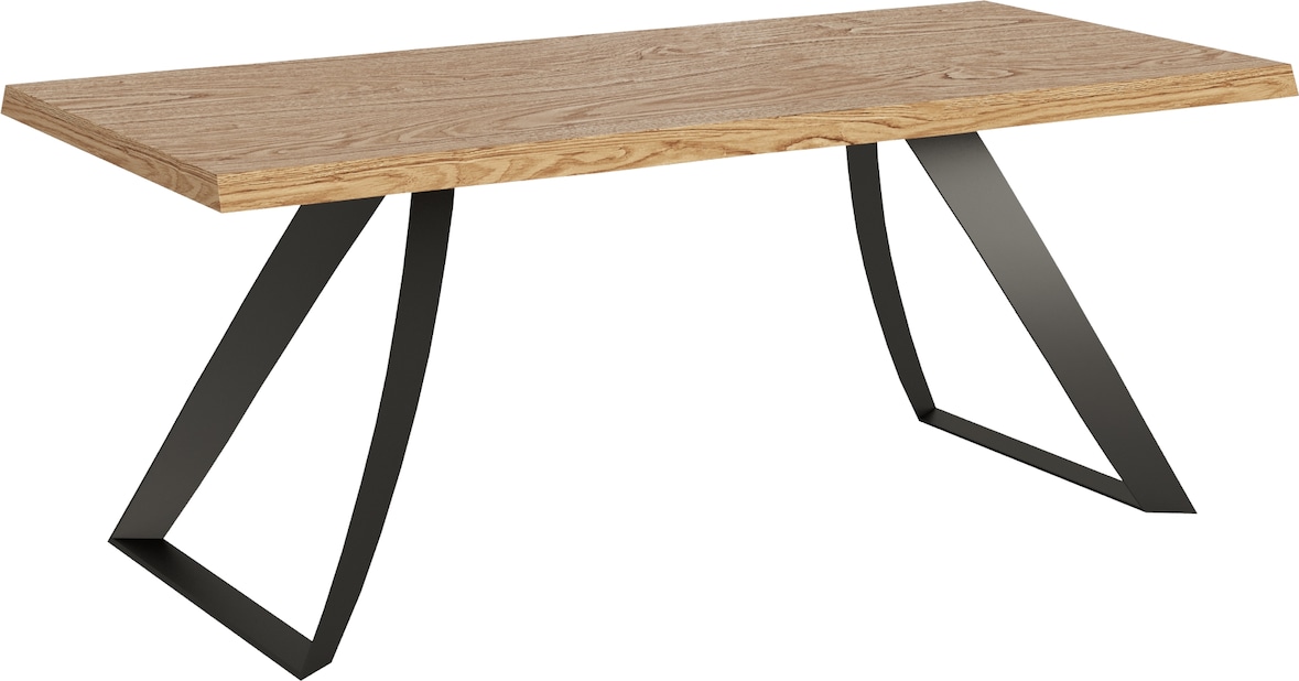 Ausziehbarer Tisch 90x200/250 cm Tabira entrindete Eiche mit anthrazitfarbenen Beinen