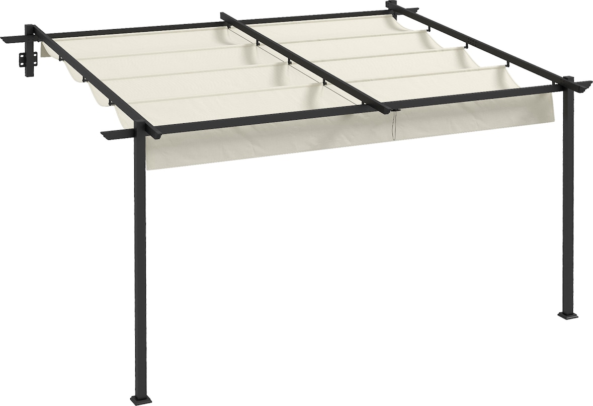Outsunny pérgola de pared 4x3 m cenador de jardín con techo retráctil de poliéster y marco de acero para celebraciones fiestas bodas