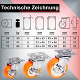 thumbnail of PRIOstahl 2 Lenkrollen + 2 Bremsrollen 38mm Orange Rollen Möbelrollen Spurlos & Leise Premium