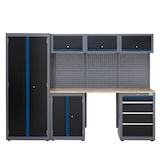 thumbnail of Werkstattwand 13-tlg. modulares Werkstattschranksystem aus Stahl mit massiver Holzarbeitsplatte blau