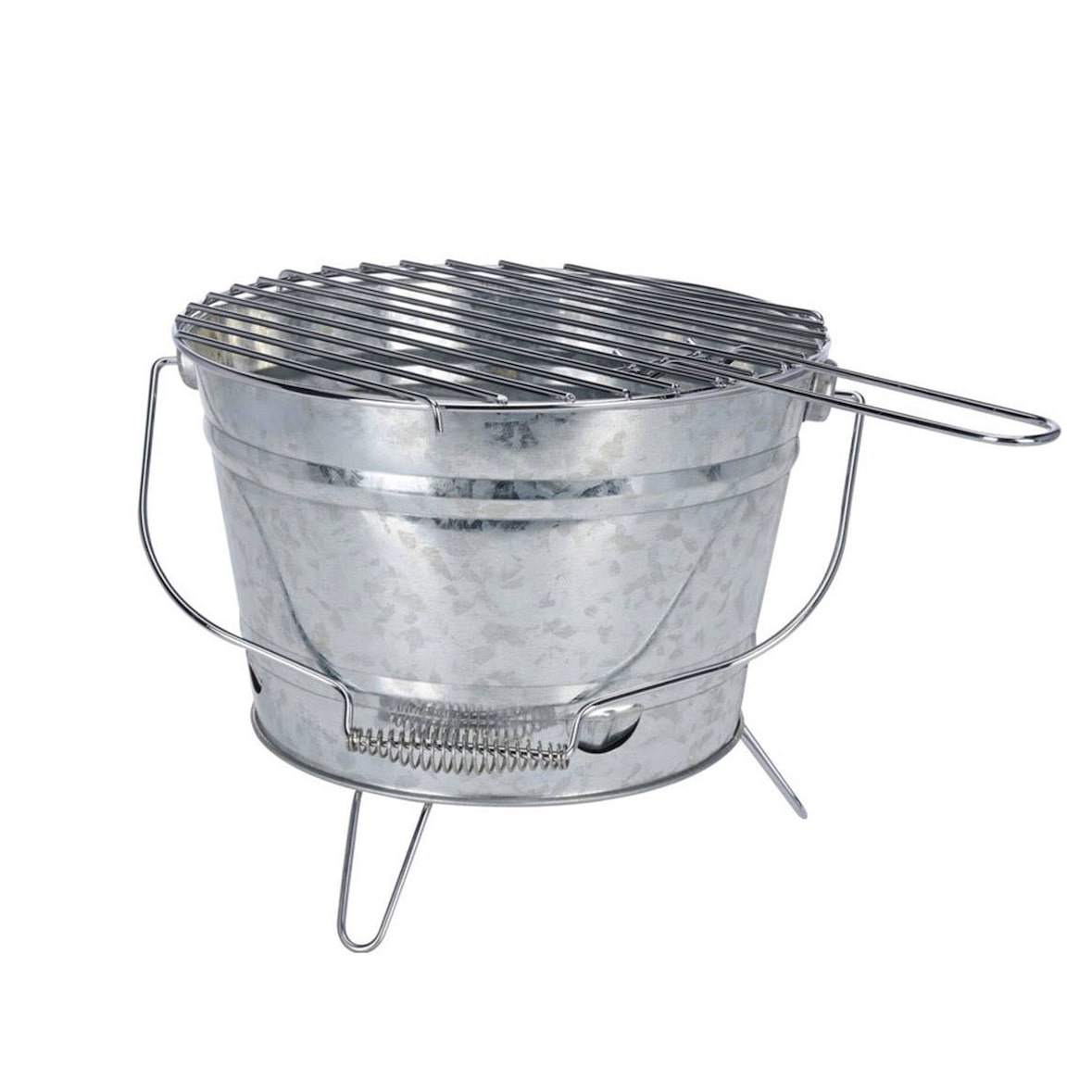 WellHome - Grilleimer in Zinkoptik auf 3 Klappfüßen mit Tragegriff 30,5x27,5x18cm