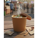 thumbnail of Soup Becher Suppenbehälter mit Membrandeckel 750 ml 26 oz 500 Stk, to go, take away, kompostierbar, natürliches Design