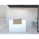 thumbnail of Oficit. Mostrador de recepción y oficina, blanco con sobremostrador olmo. Fácil de montar. Fabricado en España. Medidas: 140x50x105(an x fon x alt)