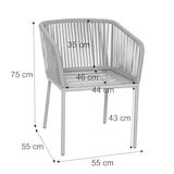 thumbnail of 2er-Set Gartenstuhl HWC-N41, Outdoor Armlehne, wetterfest Aluminium Seilgeflecht Rope ~ grau Kissen taupe