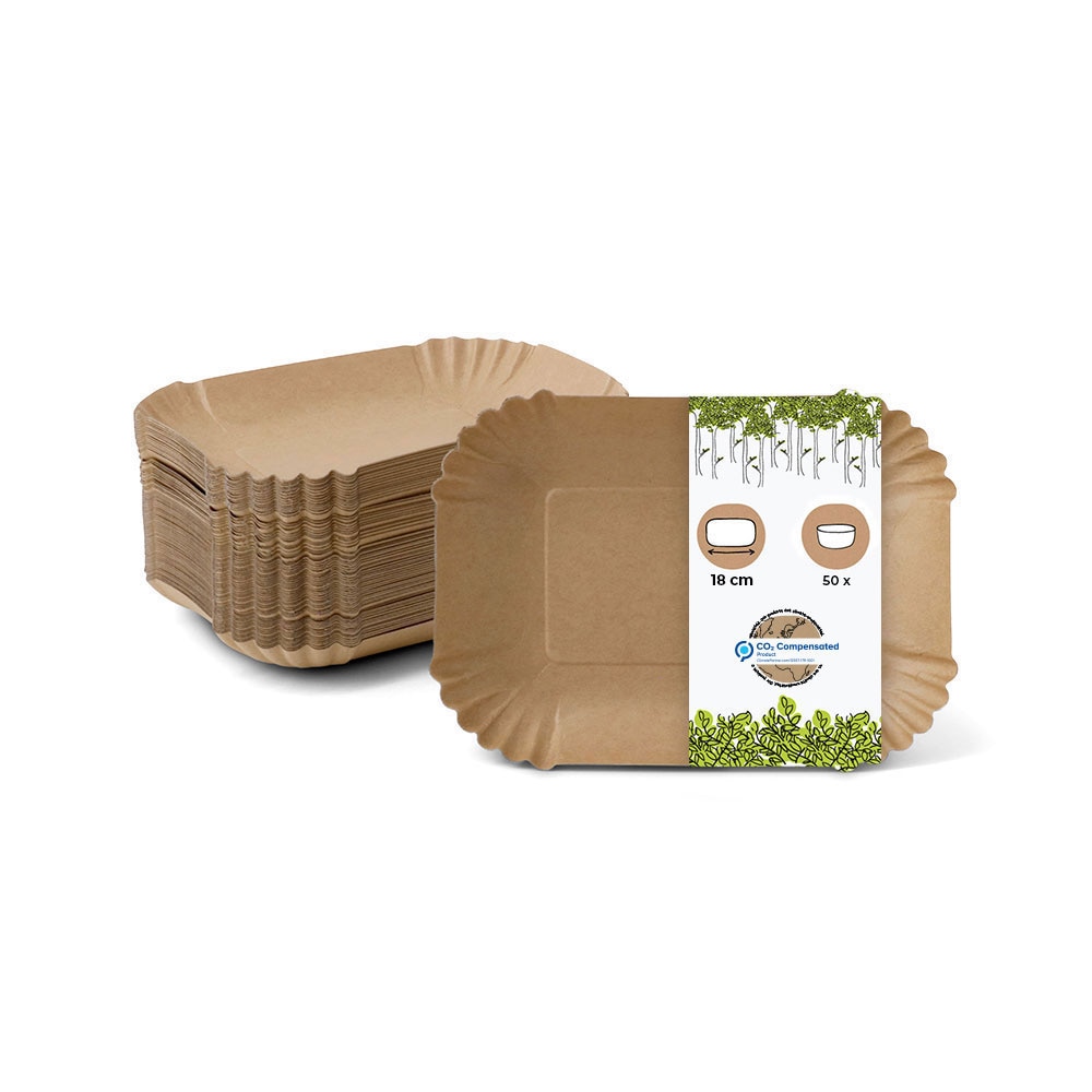 BIOZOYG 50 Stück Einwegschalen 18 x 13 x 3 cm, braune Pappschalen, Kartonschiffchen für Fingerfood, Pommes, Snacks und Currywurst, nachhaltig