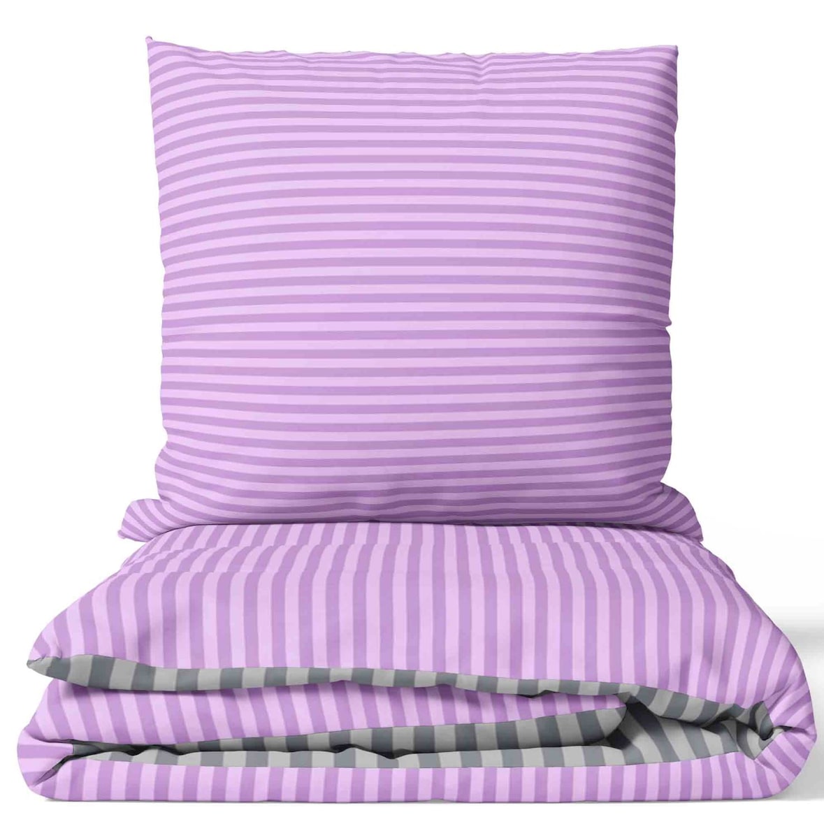 Baumwolle Bettwäsche 240x220 cm Lila Violett Grau gestreift Wendeseite Reißverschluss 3 tlg