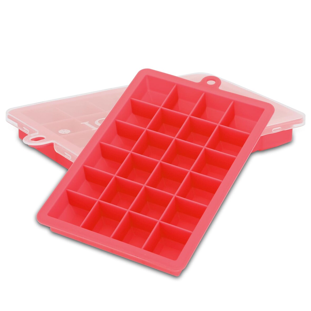 Intirilife 2x Eiswürfelformen in ROT - 2er Set à 24 Fächer Eiswürfel Silikonformen mit Deckel - 18 x 13 x 2.5