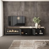 thumbnail of TV-Schrank, Lowboard, 315x61x35 cm, Für TV-Geräte bis zu 80", Elektrokamin XXL, Industriedesign, LED, Schwarz Eiche