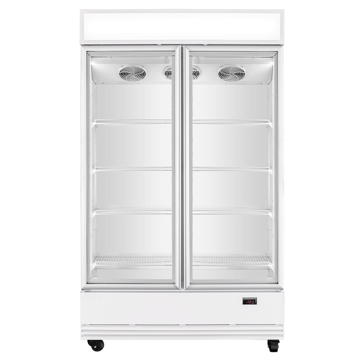 Frigorífico expositor de bebidas com painel iluminado, branco, 2 portas de vidro pivotantes, 218 x 128 x 74 cm, com fechadura, 1040 L Vaiotec 11417