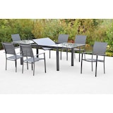 thumbnail of Merxx Milano Set 7tlg., 6 Stapelsessel, 1 Tisch 150(210) x 90 cm, Aluminium, Graphit