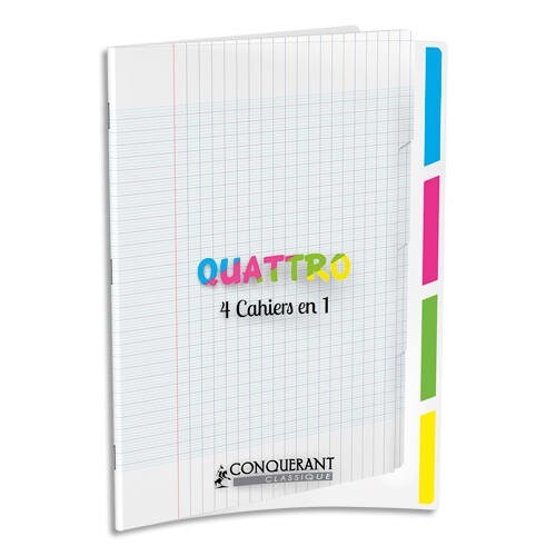 Cahier Quattro Classique PP piqué 24x32, 140p./70 feuilles 90g/m², Séyès, incolore