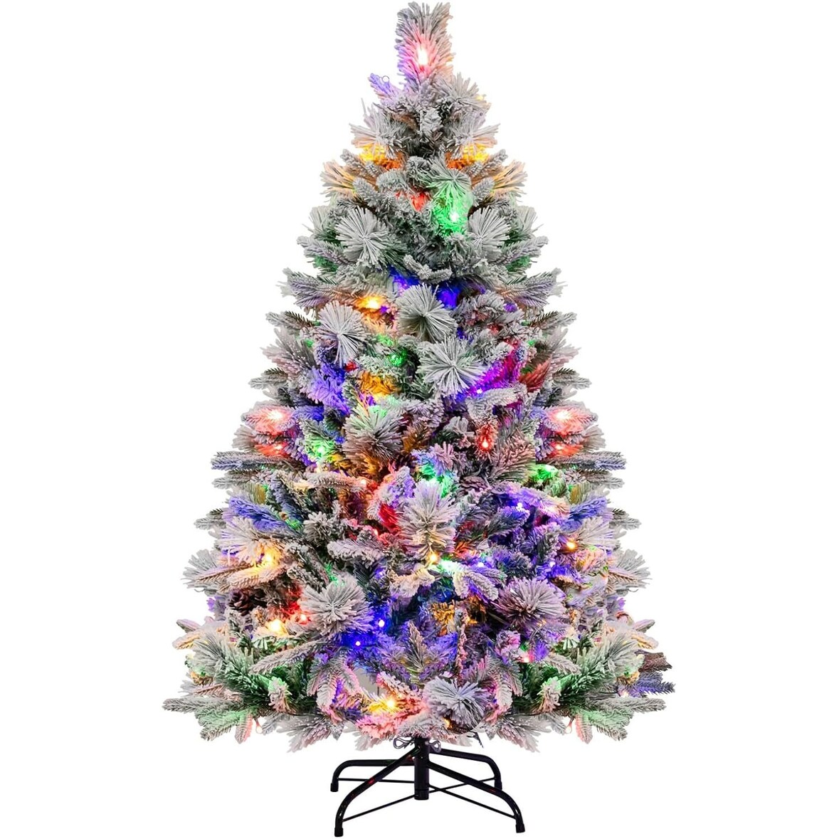 COSTWAY Árvore de Natal Artificial de 136 cm com Iluminação, Neve e Pinhas, Árvore de Natal, 8 Modos de Luz, 472 Pontas de Ramos PE PVC