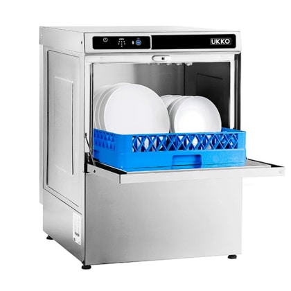 Lave Vaisselle Professionnel Double Paroi Triphasé, 50x50 cm - Pompe de Vidange  + Doseurs de Produit de Lavage et Rinçage Intégrée
