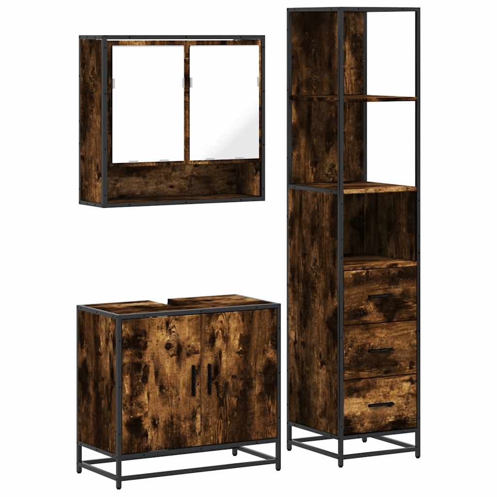 vidaXL 3-tlg. Badmöbel-Set Räuchereiche Holzwerkstoff 33x65x60cm
