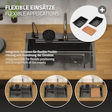 thumbnail of ML-Design Spülbecken Edelstahl 68 × 46 cm Anthrazit – Moderne Einbauspüle mit Wasserfall-Design, ausziehbarem Wasserhahn & Zubehör, rechteckig