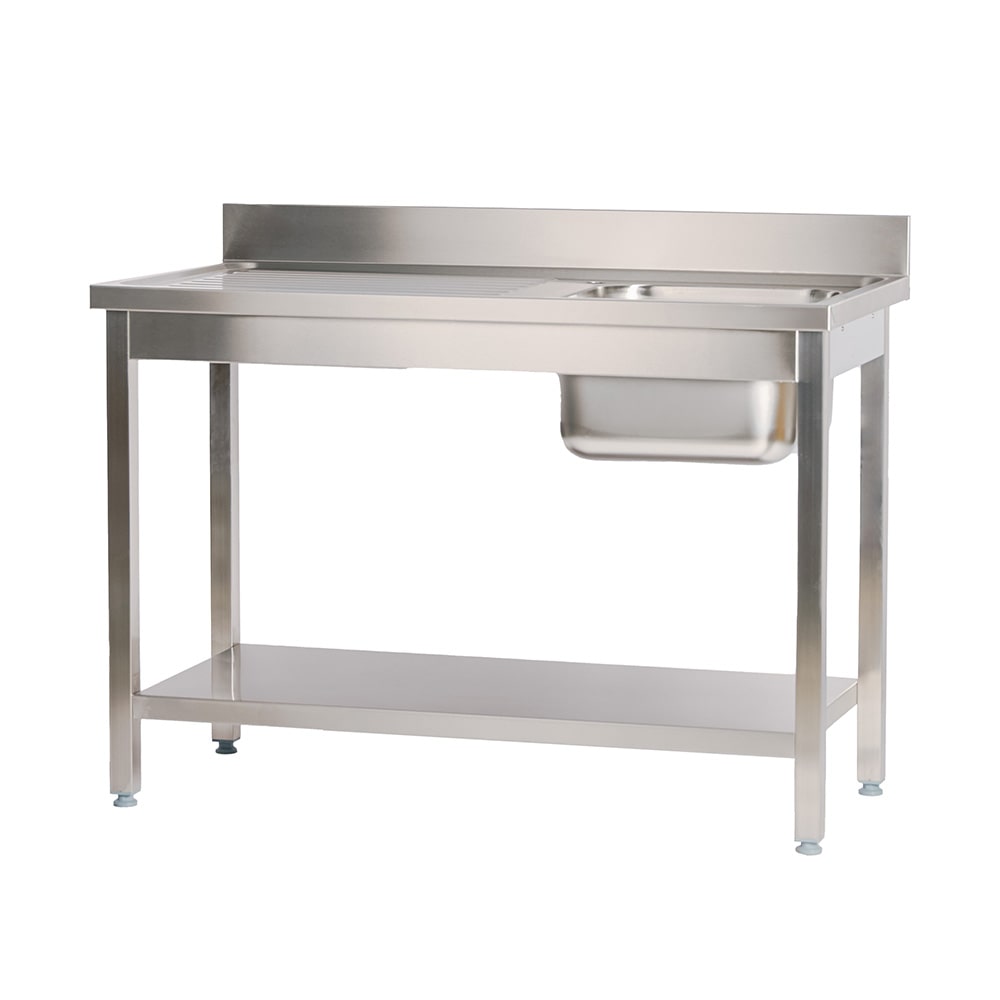 Romux® Fregadero de Acero Inoxidable de 1 Seno con Escurridor Izquierda 1400x700x850 mm Desmontable | Pica Industrial con patas | Pila Lavadero