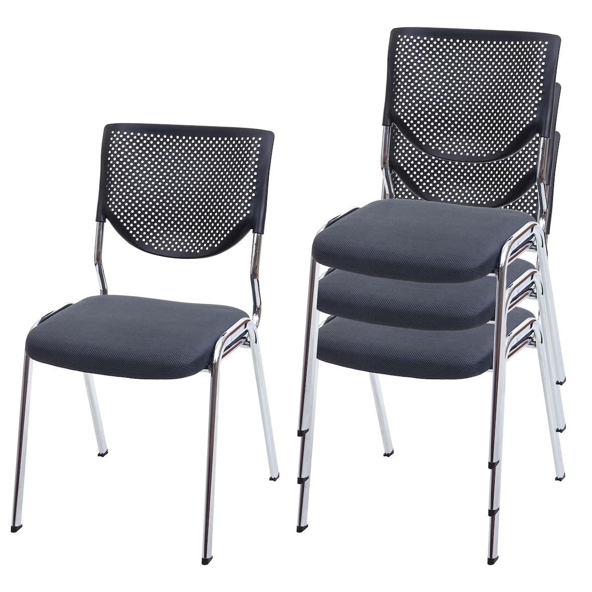 Décoshop26 - Lot de 4 chaises de bureau sans roulettes conférence réunion empilable en tissu maille gris 04_0000549