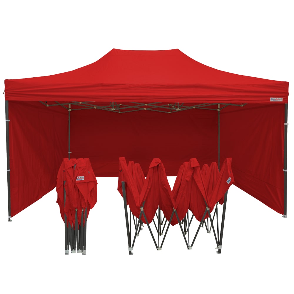 Tente pliante 3x4,5m pack côtés - 4 murs - acier 31mm/polyester 320g - rouge - FRANCE-BARNUMS