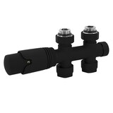 thumbnail of LuxeBath Ventil-Armaturen Set Multiblock Schwarz Durchgangsform, mit Thermostatkopf, Anschlussgarnitur für Badheizkörper Mittelanschluss, Rohre aus