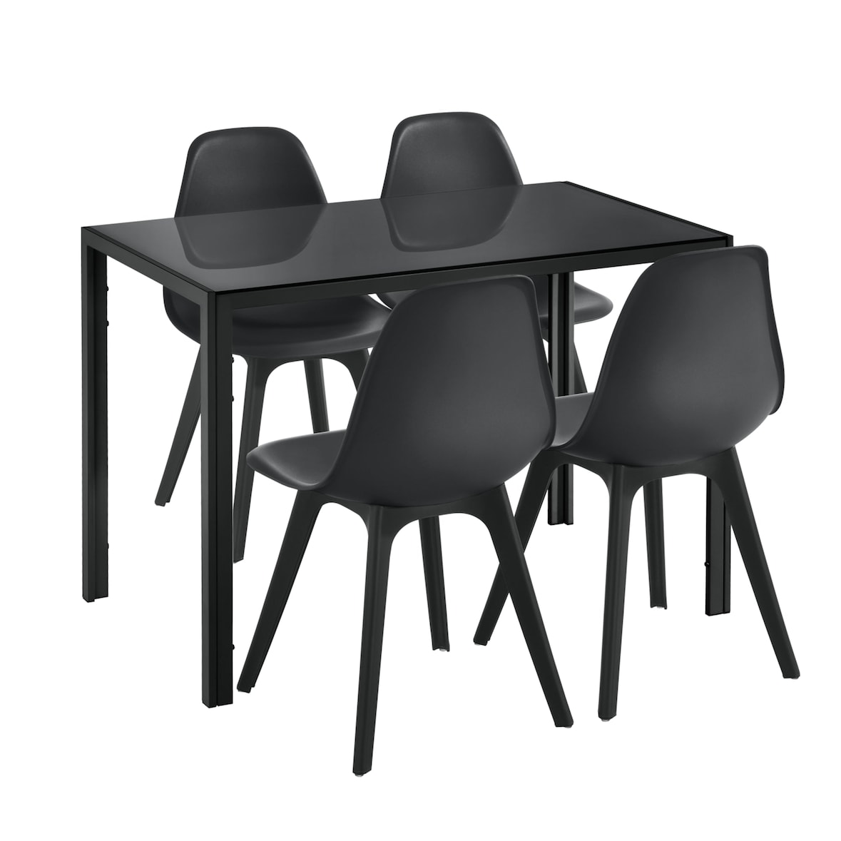 Décoshop26 - Ensemble de Table et 4 Chaises Table de Salle à Manger avec 4 Chaises Métal Bois Plastique Verre Noir 03_0001663