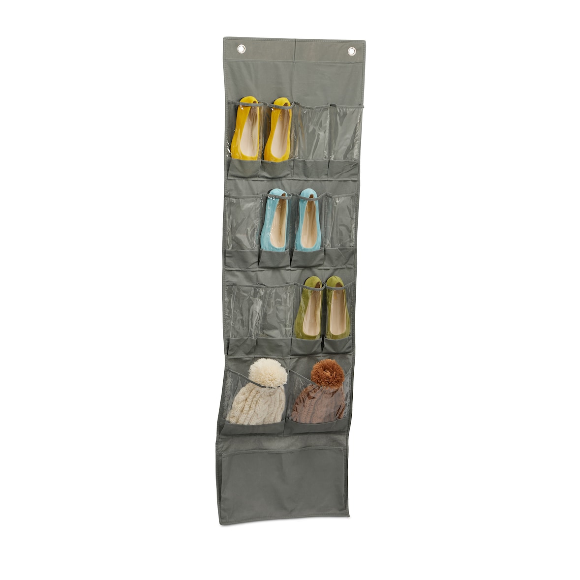 Relaxdays Schuhorganizer, 15 Fächer, Tür-Schuhregal hängend, HBT: 158 x 47,5 x 5 cm, Schuhaufbewahrung, grau/transparent
