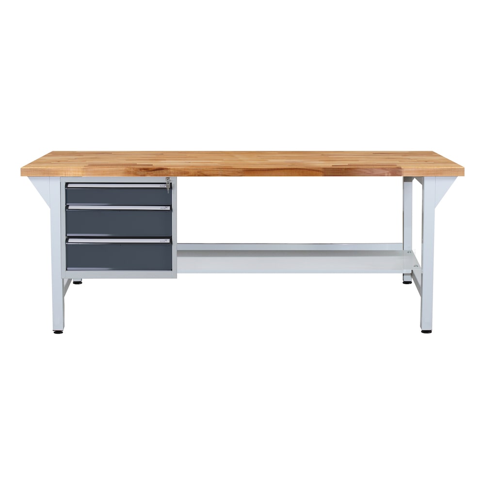 PROREGAL Werkbank Giant Rhino Plus mit 3 Schubladen | HxBxT 84x200x70cm | Traglast 500kg | Lichtgrau/Anthrazitgrau