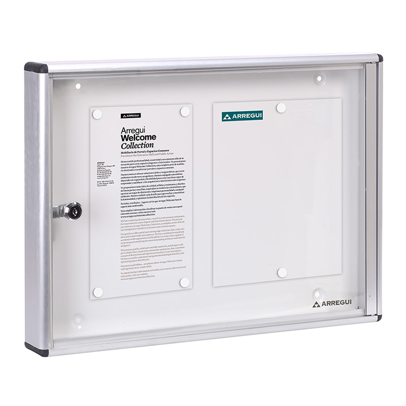 ARREGUI PAN42 Panel de Anuncios de aluminio con capacidad para 2 hojas DIN A4, con cerradura de llave, plata