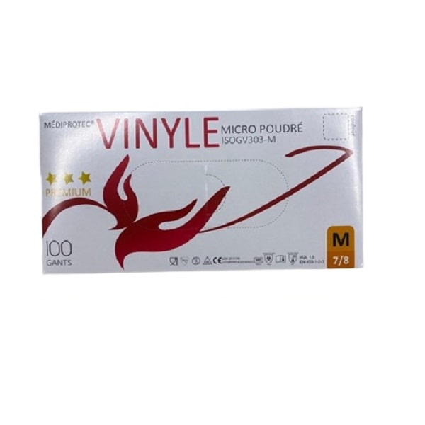 Gant vinyle micro-poudre mediprotec moyen taille 7/8 PROMOSAC