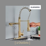 thumbnail of KLARWERK® Björn | Horeca Keukenkraan Goud Twee Douchekoppen | RVS Kraan Keuken 2 Aansluitingen | Dubbele Spoelbak Restaurant Horeca Premium
