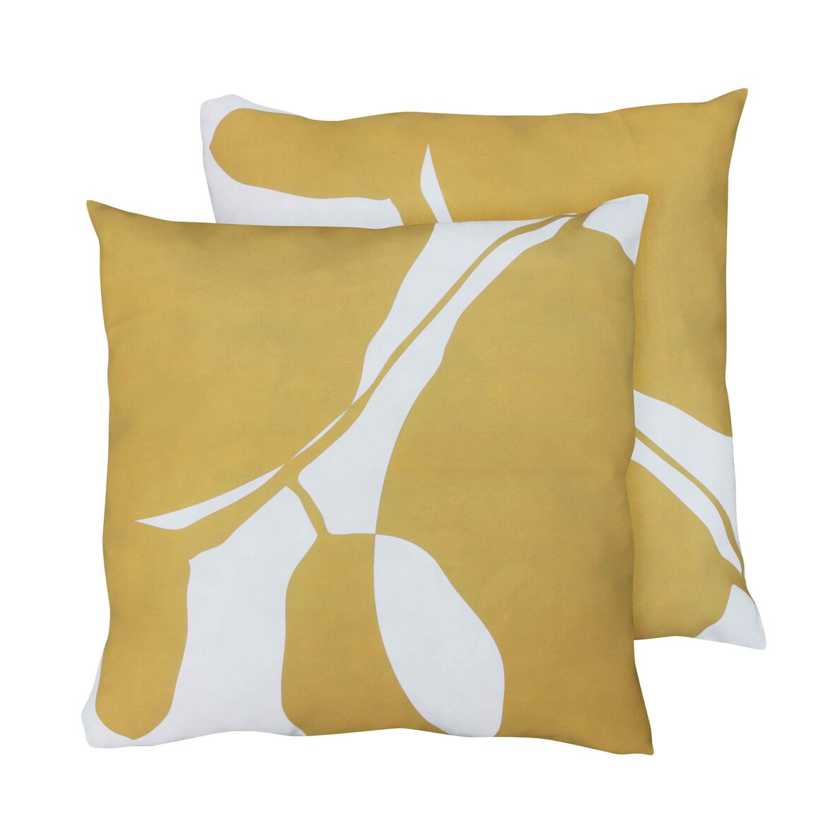 Set di 2 cuscini quadrati in poliestere, 45x45x8 cm, bianco e ocra